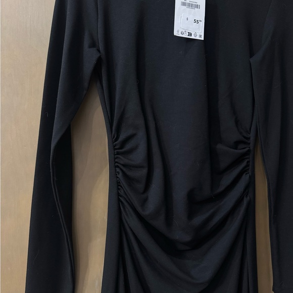 Zara Black Long-Sleeve Ruched Maxi Dress - Picture 3 of 6